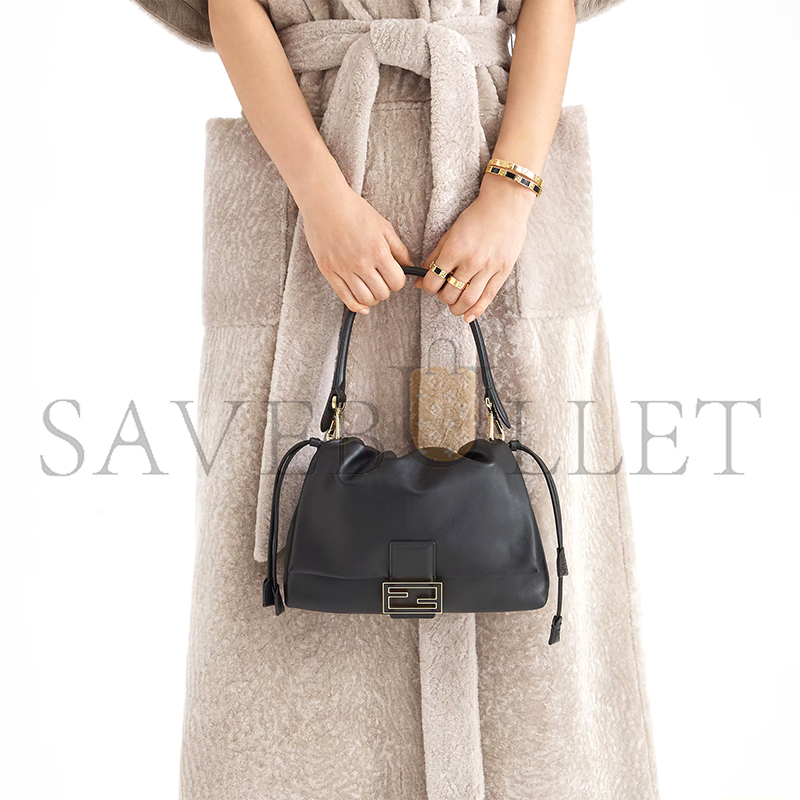 FENDI MAMMA BAGUETTE MEDIUM BLACK NAPPA LEATHER BAG 8BR833AQ0DF0KUR (26.5*18*8.5cm)
